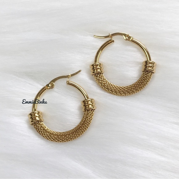 New Anthro Gold Textured Hoop Earrings - Picture 10 of 14